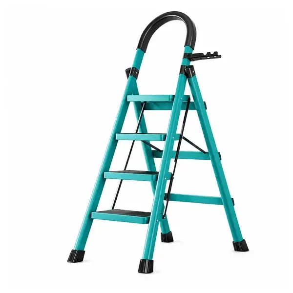 Scara pliabila metalica 4 trepte, DEPOX , antiderapanta, compacta, albastru, 145 cm