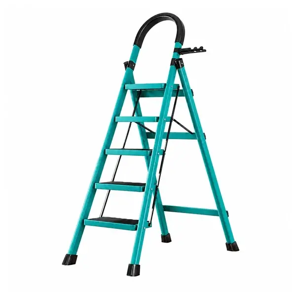 Scara pliabila metalica 5 trepte, DEPOX , antiderapanta, compacta, albastru, 165 cm