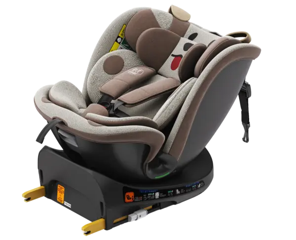 Scaun auto Buf Boof B-Joy Deluxe BrownDog iSize cu isofix, pozitie somn 155 grade, rotativ 360 grade, 40-150 cm