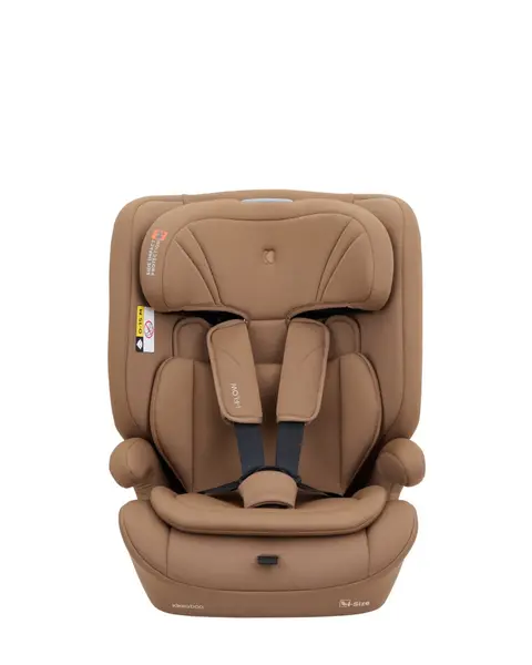 Scaun auto copii Kikkaboo i-Flow i-SIZE Mocha 76-150 cm,spatar reglabil in 2 pozitii,tetiera reglabila 12 pozitii,salteluta reductor inclusa,centuri de siguranta cu protectii moi,certificat R129