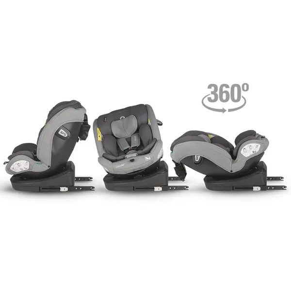 Scaun auto cu Isofix Coccolle Nyota Moonlit Grey 40-150 cm, i-Size, 4 pozitii inclinare, Rotire 360 cu o singura mana, Tetiera reglabila, Husa detasabila, Sistem antibasculare Top Tether, Pozitie somn, 0-12 ani