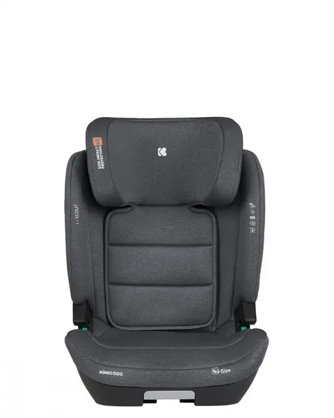 Scaun auto cu isofix KikkaBoo i-Scout Dark Grey i-SIZE 100-150 cm,SPS-sistem de protectie impact lateral,spatar reglabil in 4 pozitii,tetiera reglabila in 10 pozitii,conectori isofix telescopici cu sistem vizual verificare