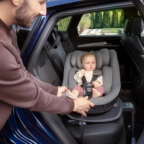 Scaun auto Kinderkraft I-Guard Airflow Black 40-105 cm, cu rotatie 360, indicatori de instalare, sistem isofix si picior de sprijin