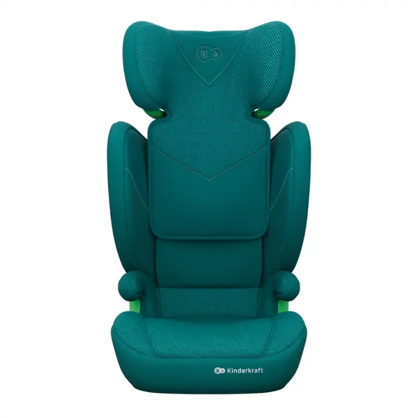 Scaun auto KinderKraft Junior Fix 2 Plus Green 100x150 cm, cu isofix, protectie SPS, tetiera reglabila, husa Air Flow