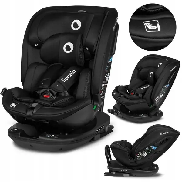 Scaun auto Lionelo Bastiaan RWF Negru i-Size, pozitie de somn, protectie laterala, rotire 360 grade, 0-36 kg, cu isofix si centura Top Tether, conform cu standardul european de securitate ECE R129