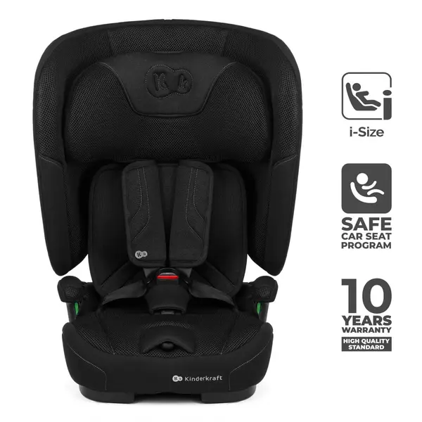 Scaun auto pentru copii Kinderkraft Fix2go Black, 76-150 cm, I-size, pliabil, prindere Top tether, spatar reglabil, SPS