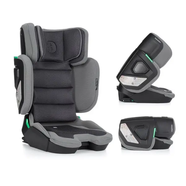 Scaun auto, Petite&Mars, Flex Pro i-Size, Orientare in directia sensului de mers, Tetiera reglabila in 8 pozitii, cu Isofix, Pliabil, R129, 100-150 cm, 3-12 ani, Gri