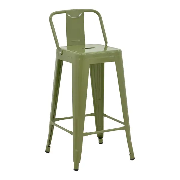 Scaun bar cu spătar Utopia, metal, olive, 42x42x86 cm