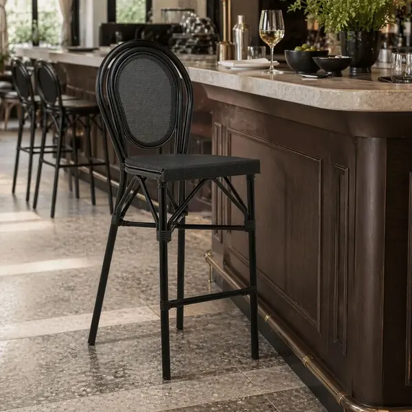 Scaun bar Dezyan pakoworld negru aluminiu-negru textilena 41,5x53,5x116 cm Scaun bar Dezyan pakoworld negru aluminiu-negru textilenă 41,5x53,5x116 cm