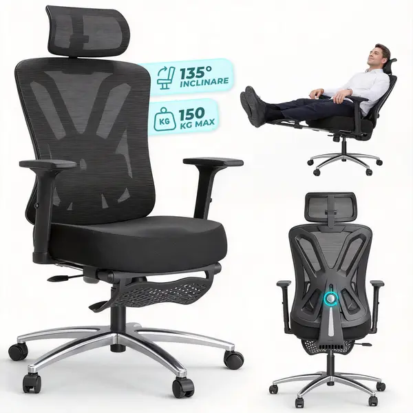 Scaun Birou Ergonomic Timebox, Reclinabil, Negru - Default Title