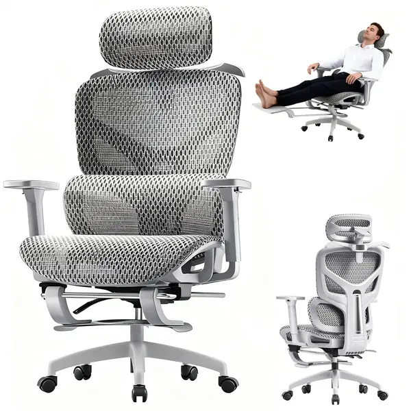 Scaun birou ergonomic Timebox, Tetiera, 4D armrest, Gri - Default Title
