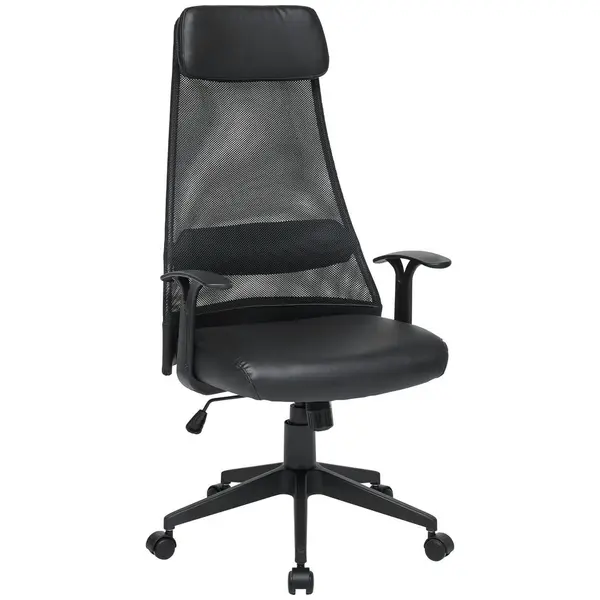 Scaun Birou, imitație piele, plasă tensionată, negru