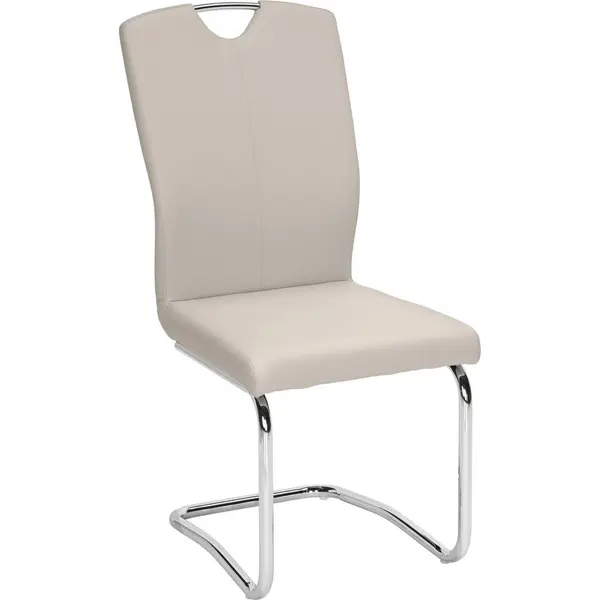 Scaun Bucatarie din metal, textil, culoare crom, gri deschis