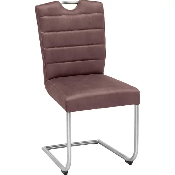 Scaun Bucatarie din metal, textil, maro, culoare inox