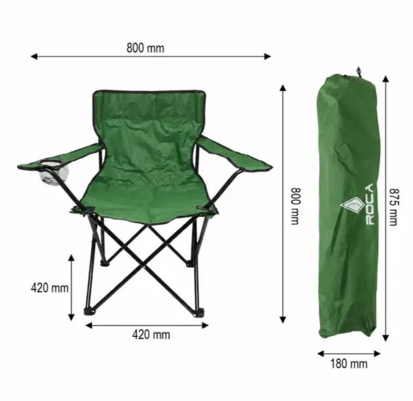 Scaun Camping Pliabil Verde cu Suport Pahar, Husa Transport, Structura Metalica 50x80x80cm Verde