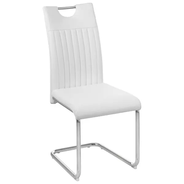 Scaun Cantilever din metal, textil, alb, culoare crom