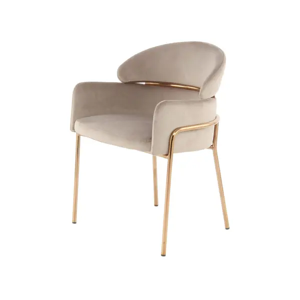 Scaun Cu Brațe din lemn, metal, plastic, textil, taupe, auriu
