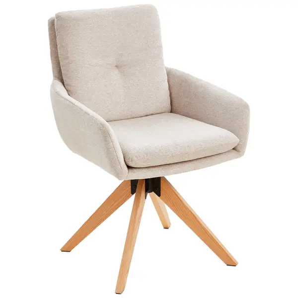 Scaun Cu Brațe din lemn, metal, textil, crem