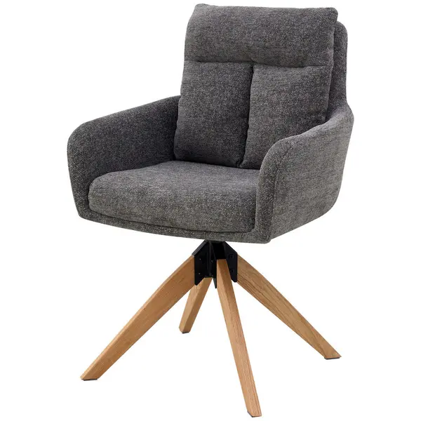 Scaun Cu Brațe din lemn, metal, textil, gri
