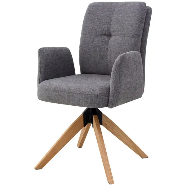 Scaun Cu Brațe din lemn, metal, textil, gri