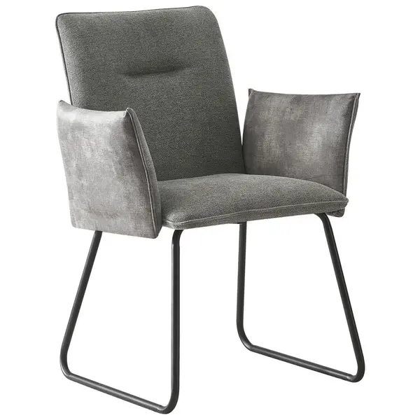 Scaun Cu Brațe din lemn, metal, textil, gri, negru