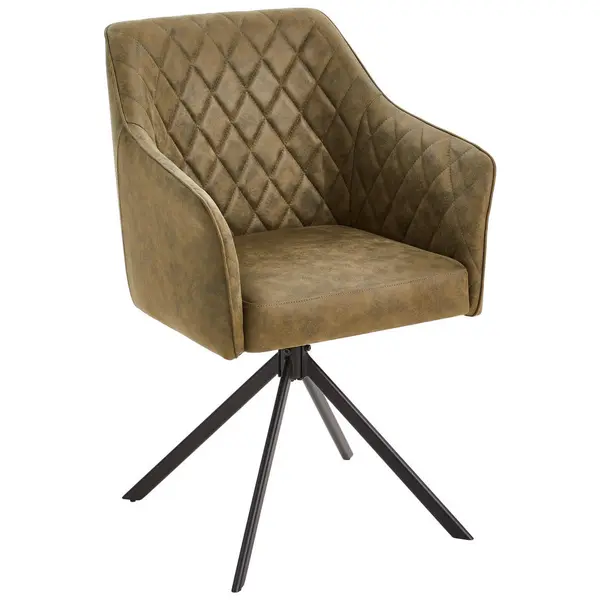 Scaun Cu Brațe din lemn, metal, textil, măsliniu