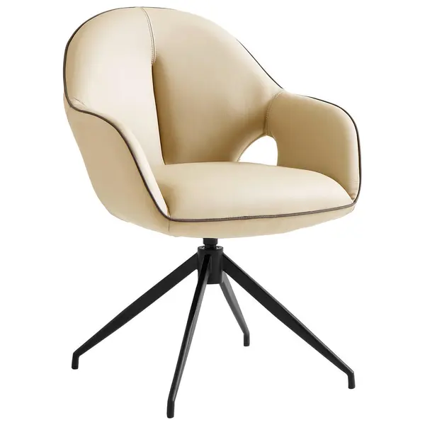 Scaun Cu Brațe din metal, piele, crem, negru