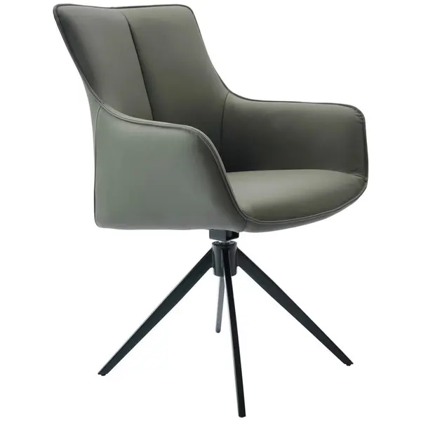 Scaun Cu Brațe din metal, piele, verde, negru