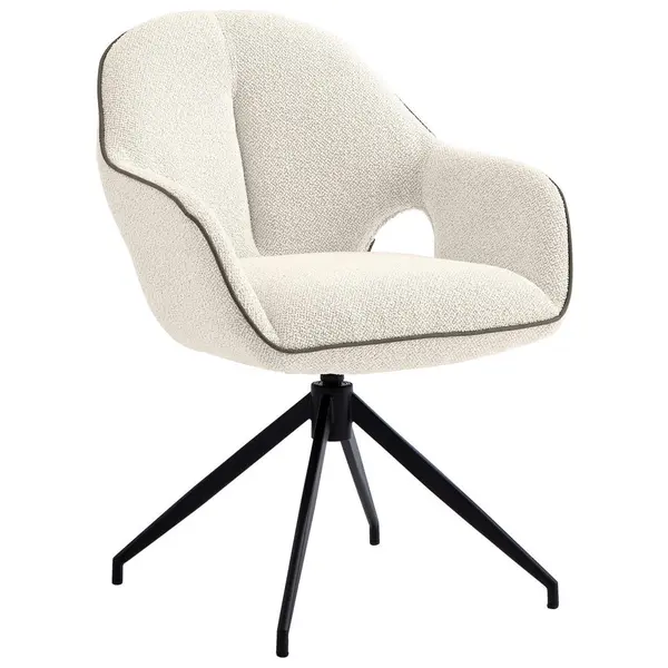 Scaun Cu Brațe din metal, textil, negru, crem