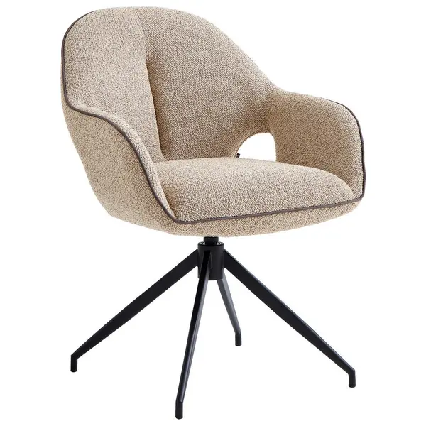 Scaun Cu Brațe din metal, textil, negru, nisipiu