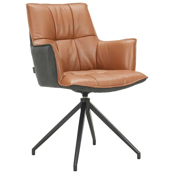 Scaun Cu Brațe din metal, textil, piele, negru, coniac