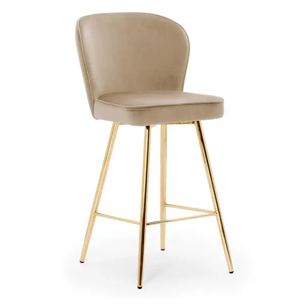 Scaun de bar Aine bej picioare gold - H70 cm