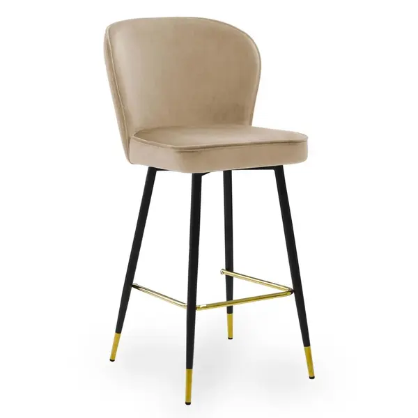 Scaun de bar Aine bej picioare negru/gold - H70 cm