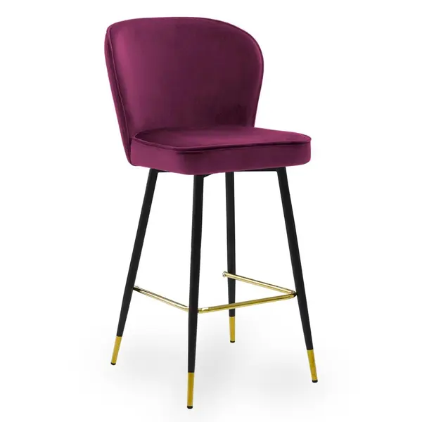 Scaun de bar Aine burgundy picioare negru/gold - H60 cm