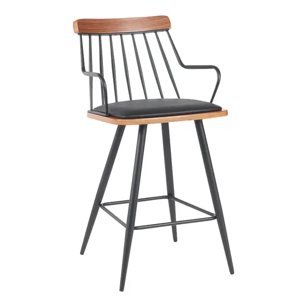 Scaun de bar cu suport picior Posse, metal și Lemn de nuc negru, Tapiterie, 48x54x92 cm