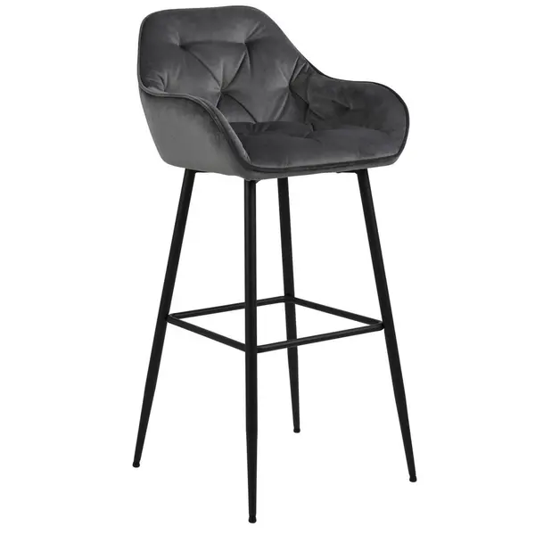 Scaun De Bar din metal, textil, negru, gri închis