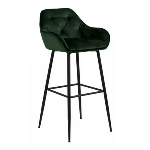 Scaun De Bar din metal, textil, negru, verde închis