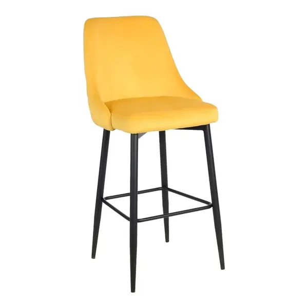 Scaun de bar Zedna, Pako World, Catifea Galben, Picioare negre, 52x57x111 cm