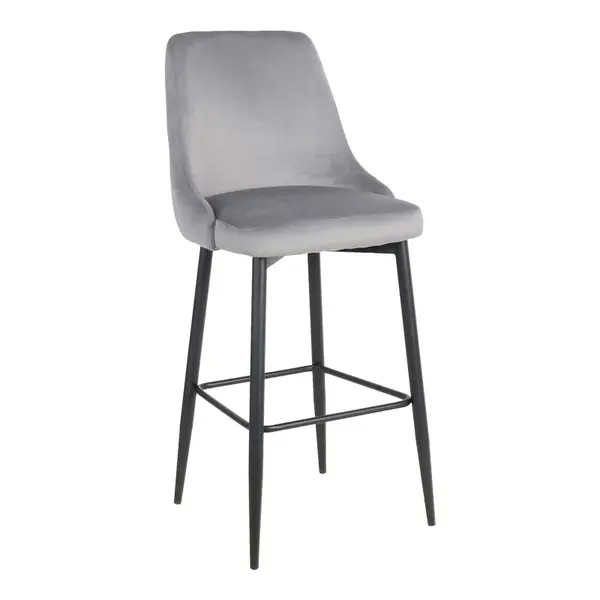 Scaun de bar Zedna, Pako World, Catifea Gri, Picioare negre, 52x57x111 cm