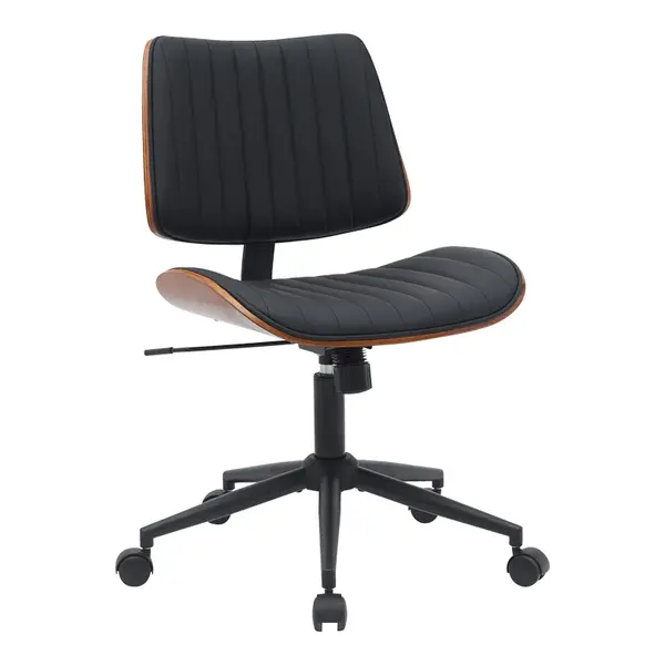 Scaun de birou Amani negru din piele, nuc, 52x54x90 cm