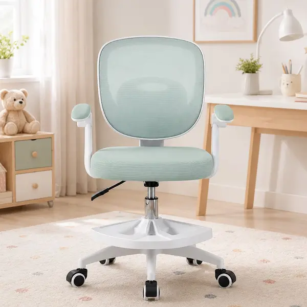 Scaun de birou ergonomic pentru copii si adolescenti, verde menta, reglabil pe inaltime, suport picioare