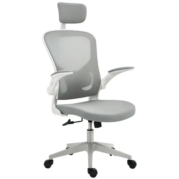 Scaun de birou ergonomic Vinsetto cu funcție de balans spătar înalt suport lombar suport pentru cap brațe pliabile acasă-birou Gri 65 x 64 x 114-122 cm | Aosom Romania