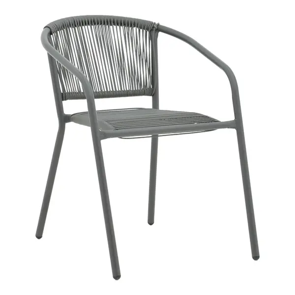 Scaun de brat din metal-ratan stivuibil Lindaria, Gri inchis, 54x63x74 cm