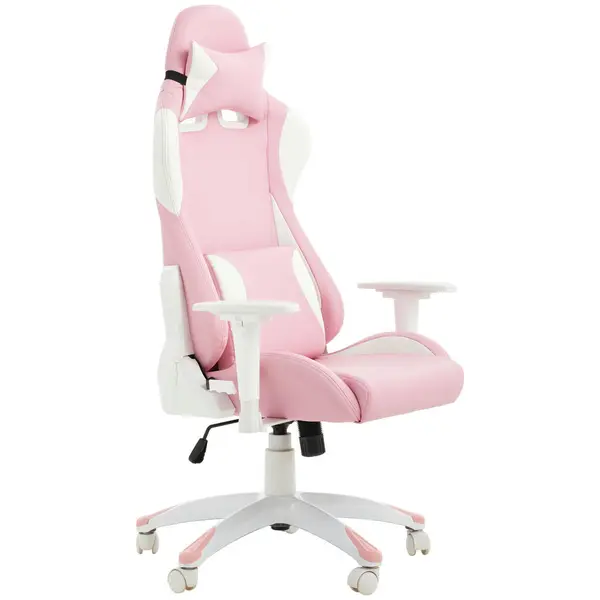 Scaun De Gaming, imitație piele, alb, roz aprins