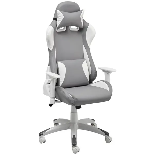 Scaun De Gaming, imitație piele, gri, alb