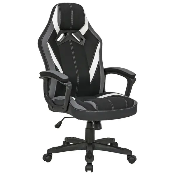 Scaun De Gaming, imitație piele, microfibră, gri, negru, alb