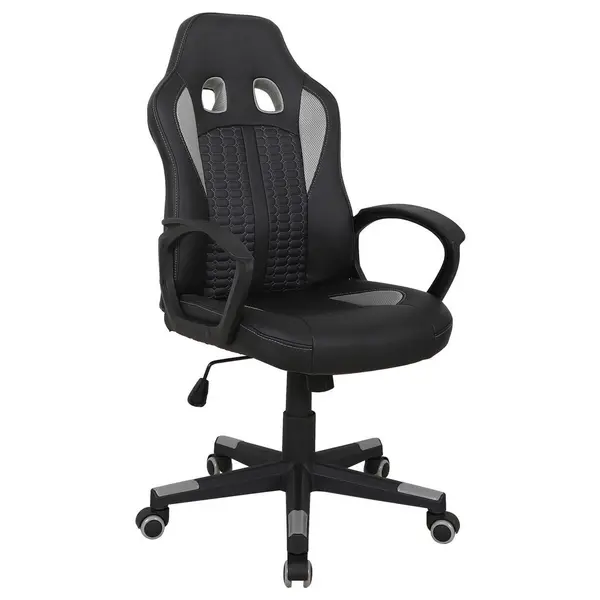 Scaun De Gaming, imitație piele, plasă tensionată, negru, gri deschis