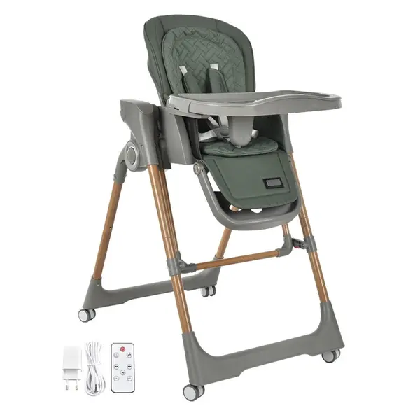 Scaun de masa 2 in 1, Bebe Stars, Serenna, Poate fi utilizat ca si leagan pentru copii, Cu telecomanda, Conform cu EN12790-1,2:2023, EN71-3:2019+A1:2021, EN14988:2017+A2:2024, Green