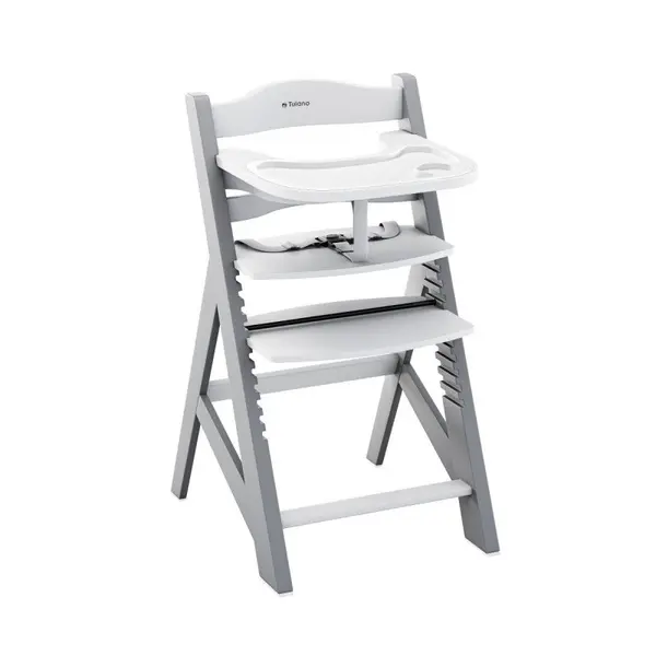 Scaun de masa copii multifunctional 4-in-1 Tulano Morsel 40 GreyWhite structura din lemn rezistent,11 nivele de inaltime ,tavita dubla,recomandat 6luni-12 ani,greutate admisa 40 kg