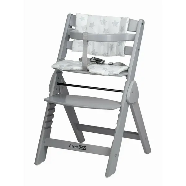 Scaun de masa, FreeON, Finny Fold, 6 luni - 15 Kg, Reglabil pe inaltime, Pernuta, Pliabil, Gray